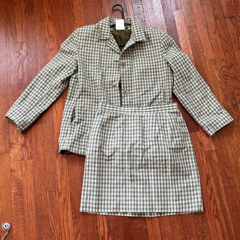 THE CUTEST vintage gingham green suit set size S/M